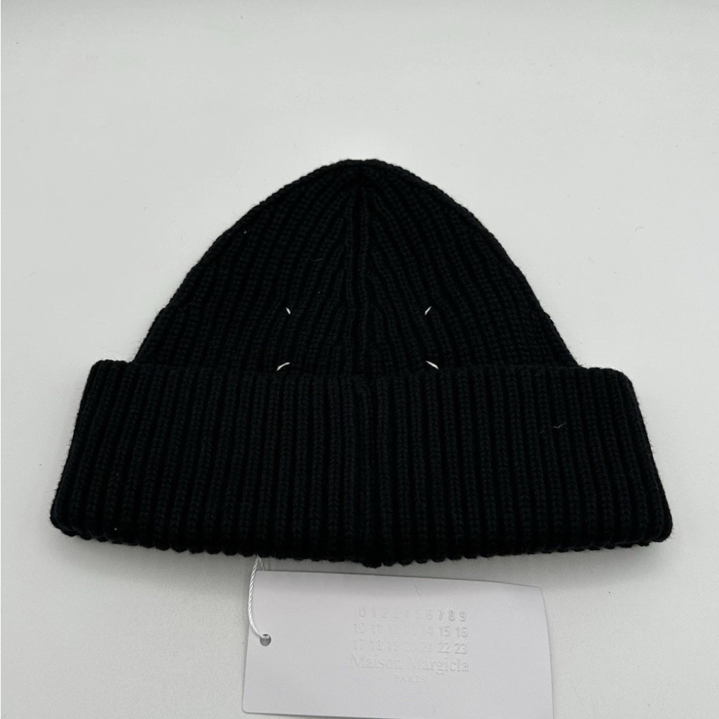 Maison Margiela Paris Nwt Size M Black Ribbed Beanie Wool Blend Hat Italy